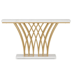 Console Table With Grid Base For Living Hallway - White / Gold