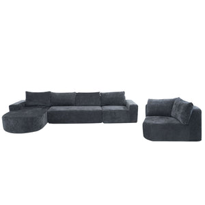 Modular Cloud Sectional Sofa Set, U-Shaped Upholstered Couch With Deep Seat