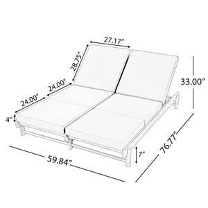 Light Teak Acacia Wood Double Chaise Lounger Set