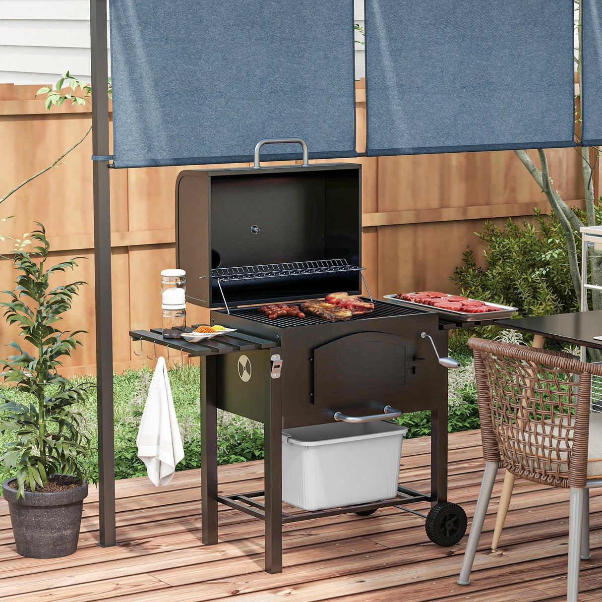 Outsunny Charcoal Grill with Adjustable Height & Folding Shelves