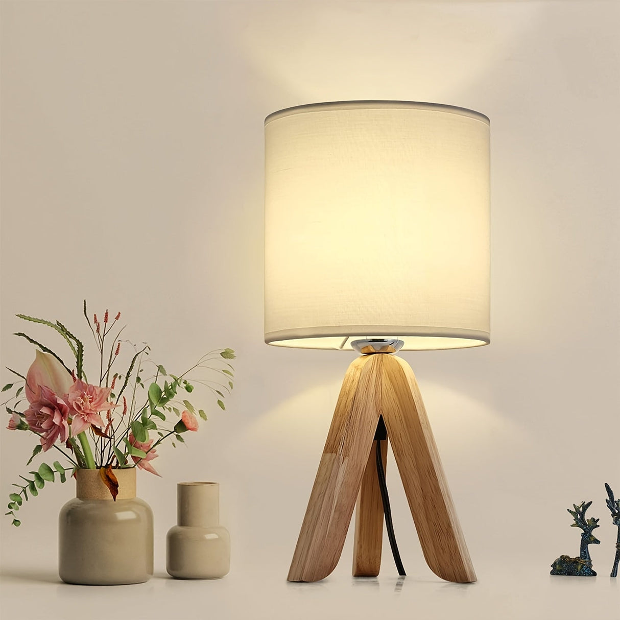 Cute Tripod Table Lamp with Fabric Shade for Desk Bedroom Dorm or Nightstand