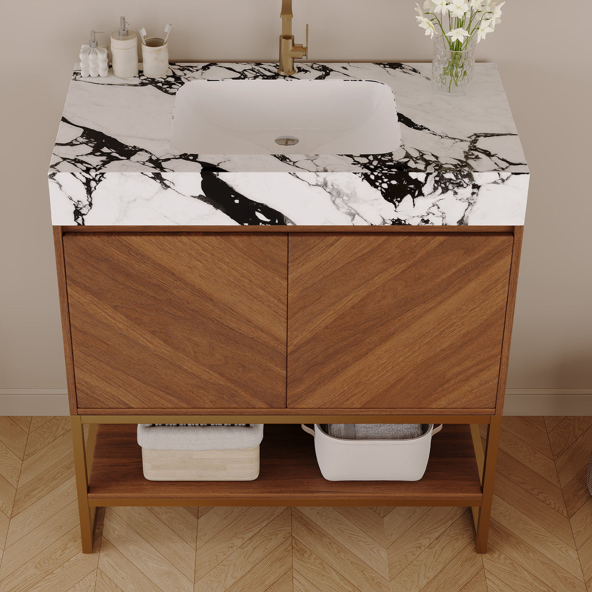 29.9" Modern Free-standing Bathroom Vanity with Ceramic Sink