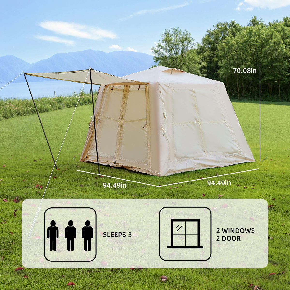 Beige Inflatable Tent for Camping with Waterproof Canopy