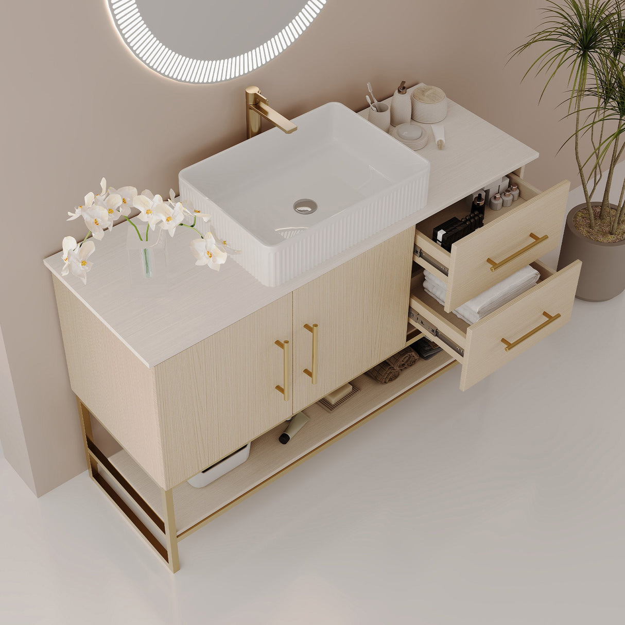 47.2" Modern Bathroom Vanity With Ceramic Vessel Sink