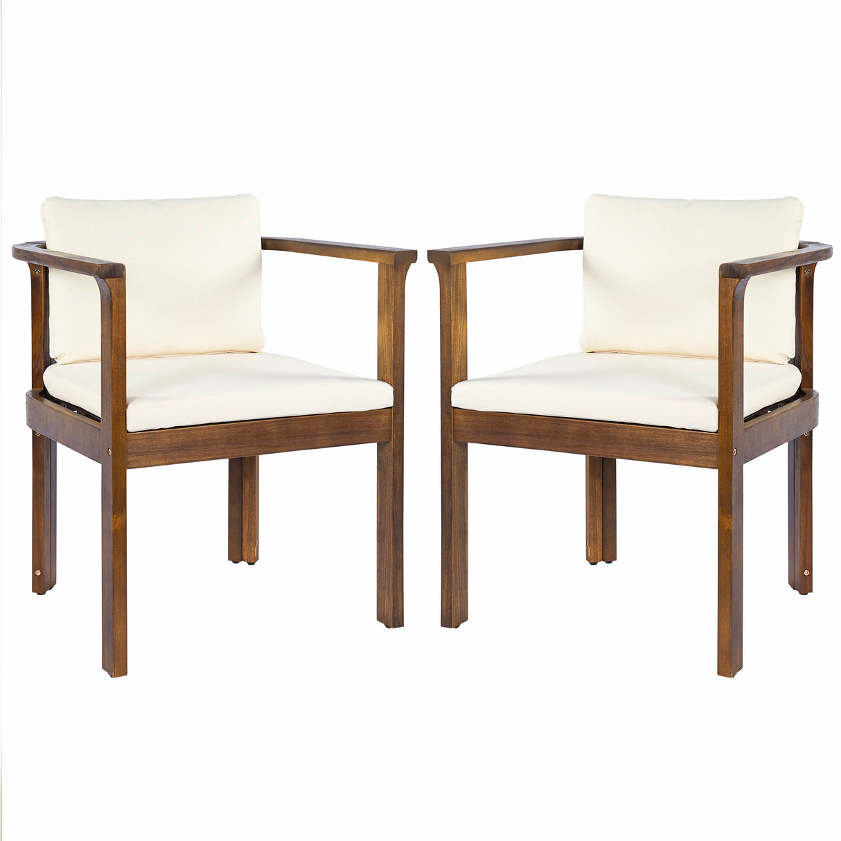 Outdoor Dining Chair Set of 2 with Curved Acacia Wood Arms
