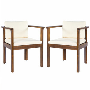 Outdoor Dining Chair Set of 2 with Curved Acacia Wood Arms