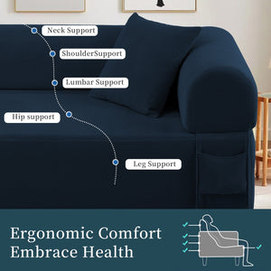 Spring Sofa with High-Quality Fabric and Storage - Blue