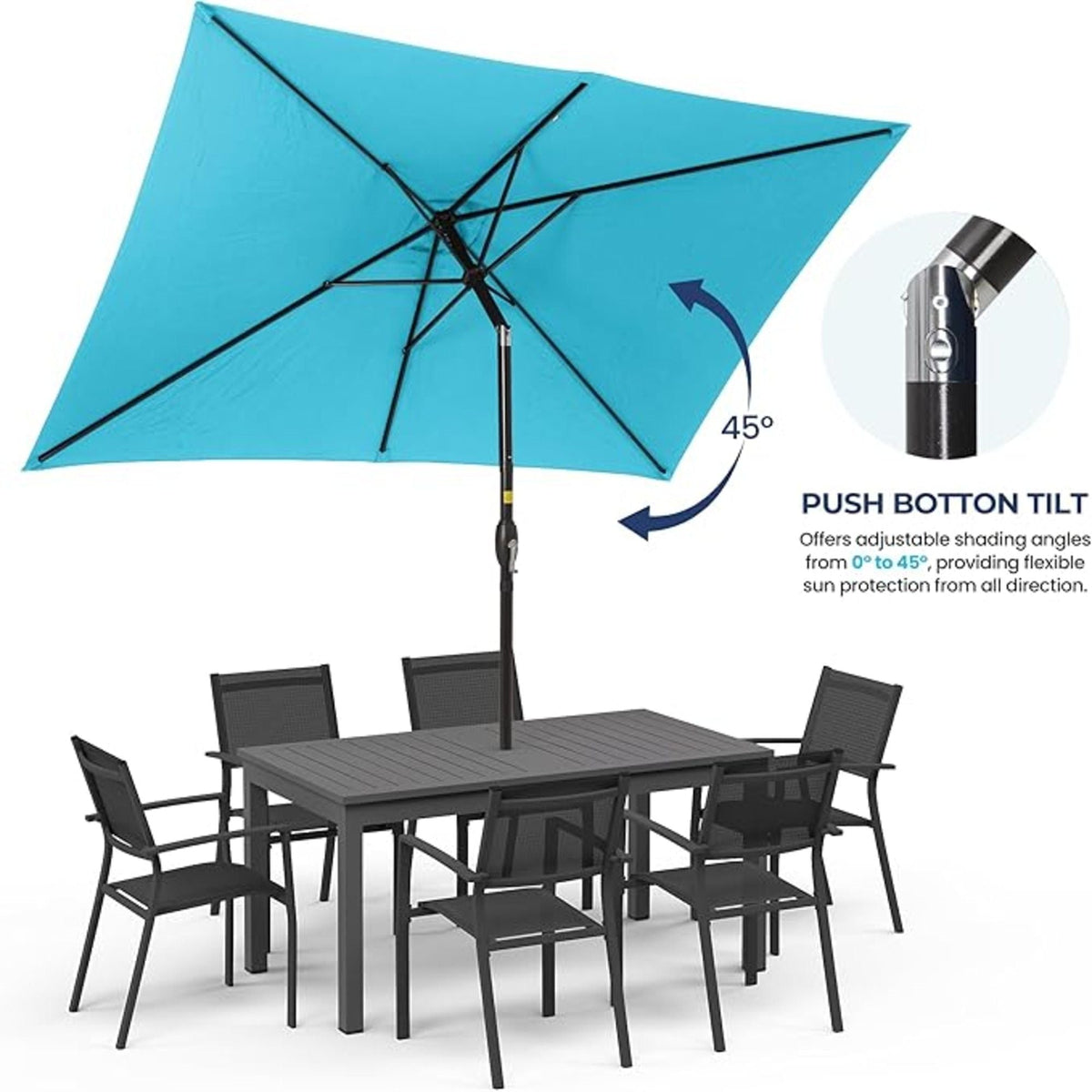 Rectangular Patio Umbrella With Crank Tilt, Polyester UV-Resistant Canopy