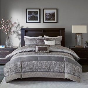 7 Piece Jacquard Comforter Set Grey Taupe Queen