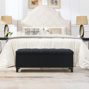 Button Tufted Storage Ottoman, Living Room Bench With Safety Close Hinge - Black