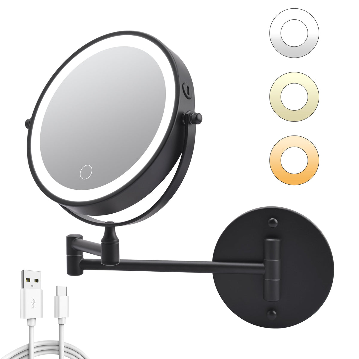 Rechargeable Wall Mounted Makeup Mirror 8'' Magnifying Mirror