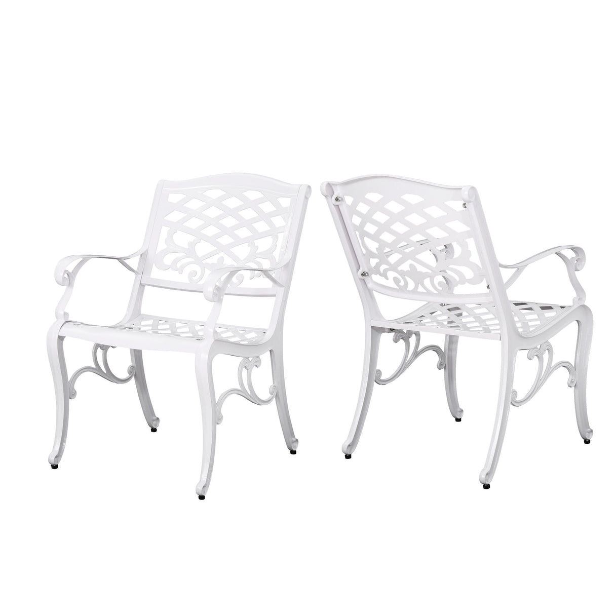 Unravel Outdoor Arm Chair With Scroll Design And Floral Accents (Set of 2) - White