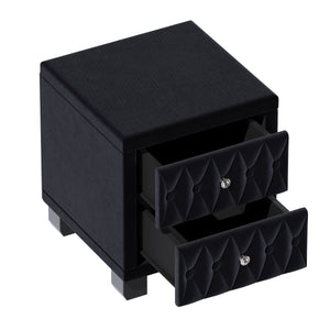 Elegant Velvet Nightstand with 2 Drawers and Crystal Handles