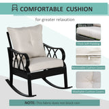 Outdoor wicker rocking chair with padded cushions, aluminum furniture rattan porch rocker chair w/ armrest