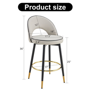 Modern Upholstered 360° Rotatable Bar Chair with Metal Legs for Dining Room (Set of 2)