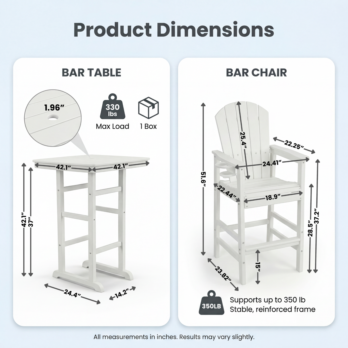 HDPE Bar Height Adirondack Patio Chair with Cup Holder and Armrests