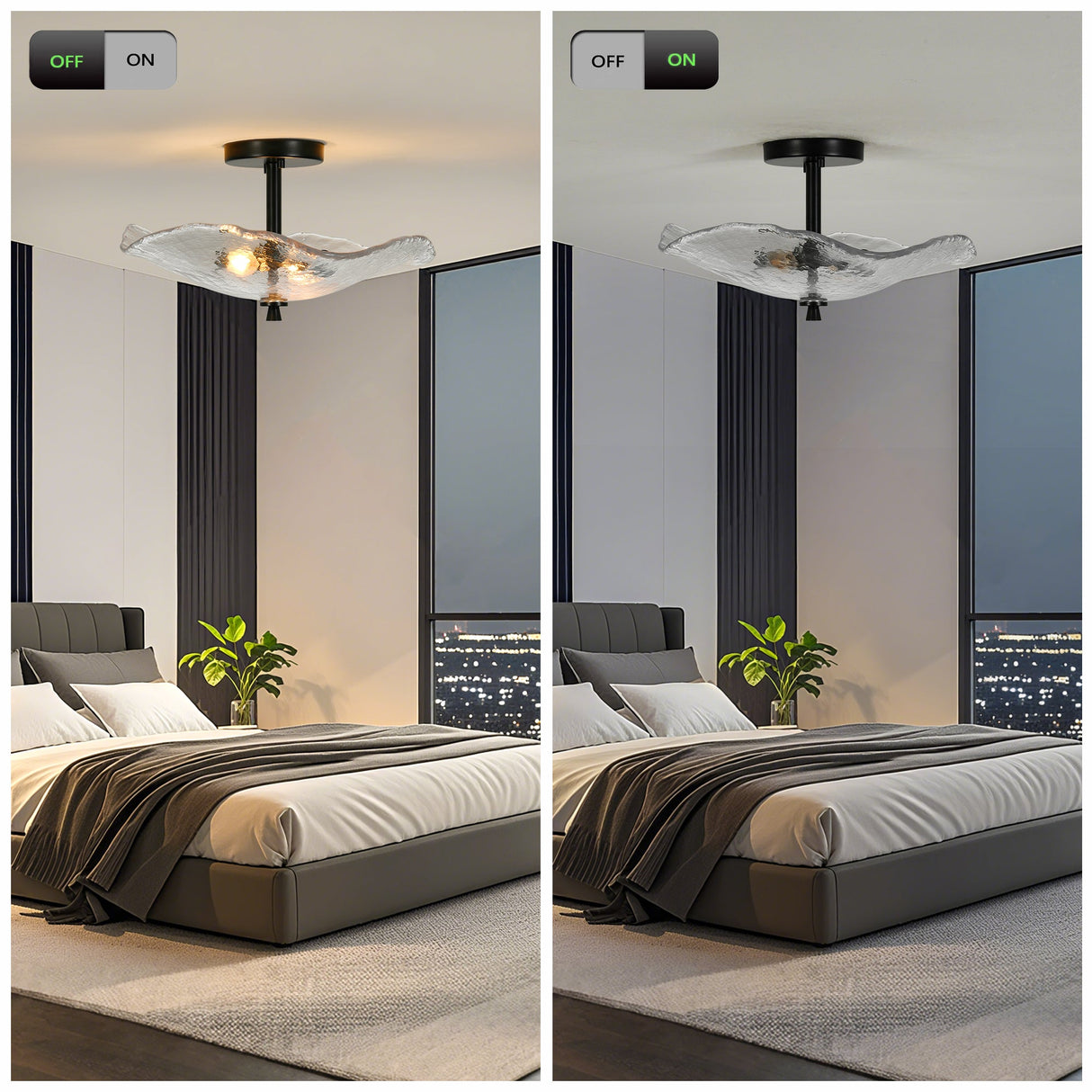 Ceiling Light Fixtures Flush Mount Indoor Outdoor Ceiling Light with Water Ripple Glass Shade for Hallway Kitchen Bedroom Porch Living Room(Black)