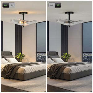 Ceiling Light Fixtures Flush Mount Indoor Outdoor Ceiling Light with Water Ripple Glass Shade for Hallway Kitchen Bedroom Porch Living Room(Black)