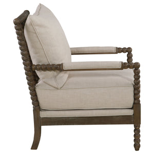 Beige and Natural Removable Back Accent Chair with Faux Linen Fabric and Wood Frame