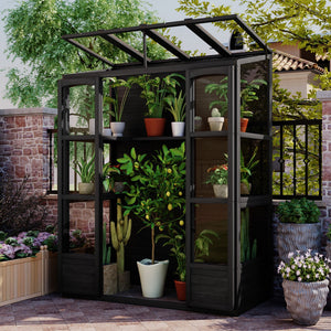 TOPMAX 78-inch Wooden Walk-in Greenhouse with Skylights and Folding Shelves