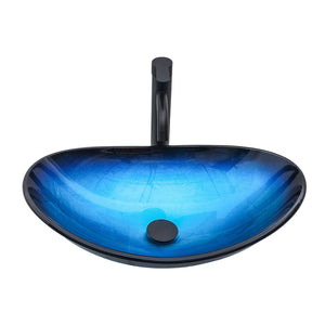 Tempered Glass Vessel Sink With Boat Shape Pop-Up Drain