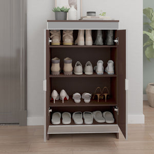 Elegant Decor Mirrored Shoe Cabinet with Edging Double Door Storage Cabinets