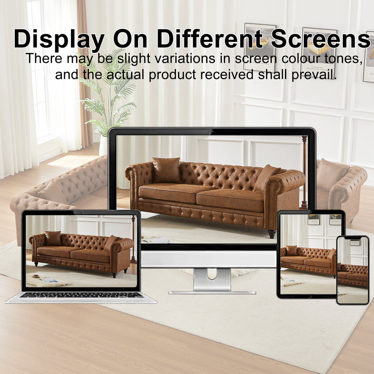 Tech Fabric Chesterfield Sofa with Rolled Arms - 3 Seater