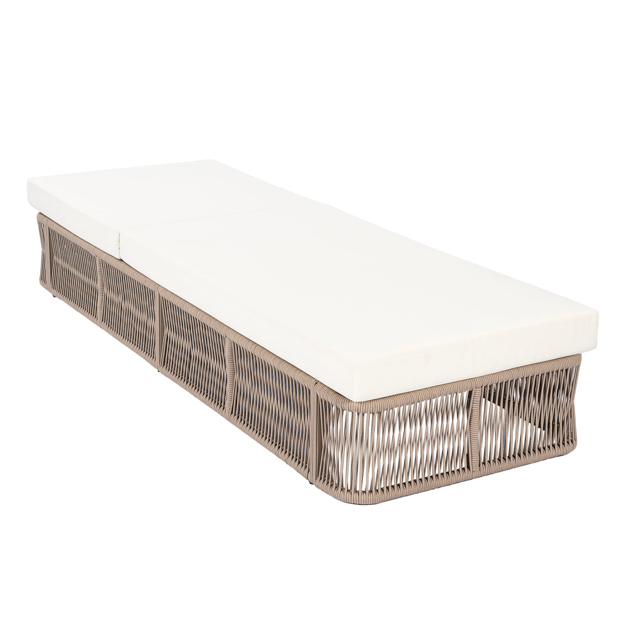 Beige and White Adjustable Sunlounge with Woven Rope Base