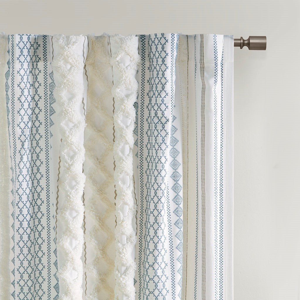 Cotton printed curtain panel with chenille stripe and lining