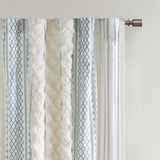 Cotton printed curtain panel with chenille stripe and lining