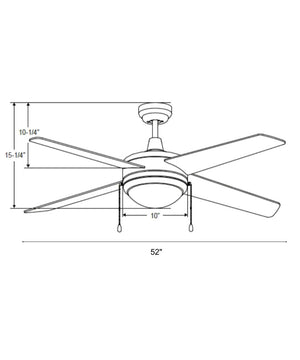 52" Europa IV 4-Blade Ceiling Fan Black Finish with Integrated LED Light