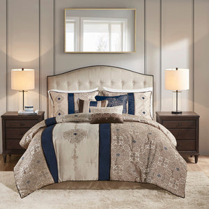 King 7 Piece Jacquard Comforter Set with Throw Pillows