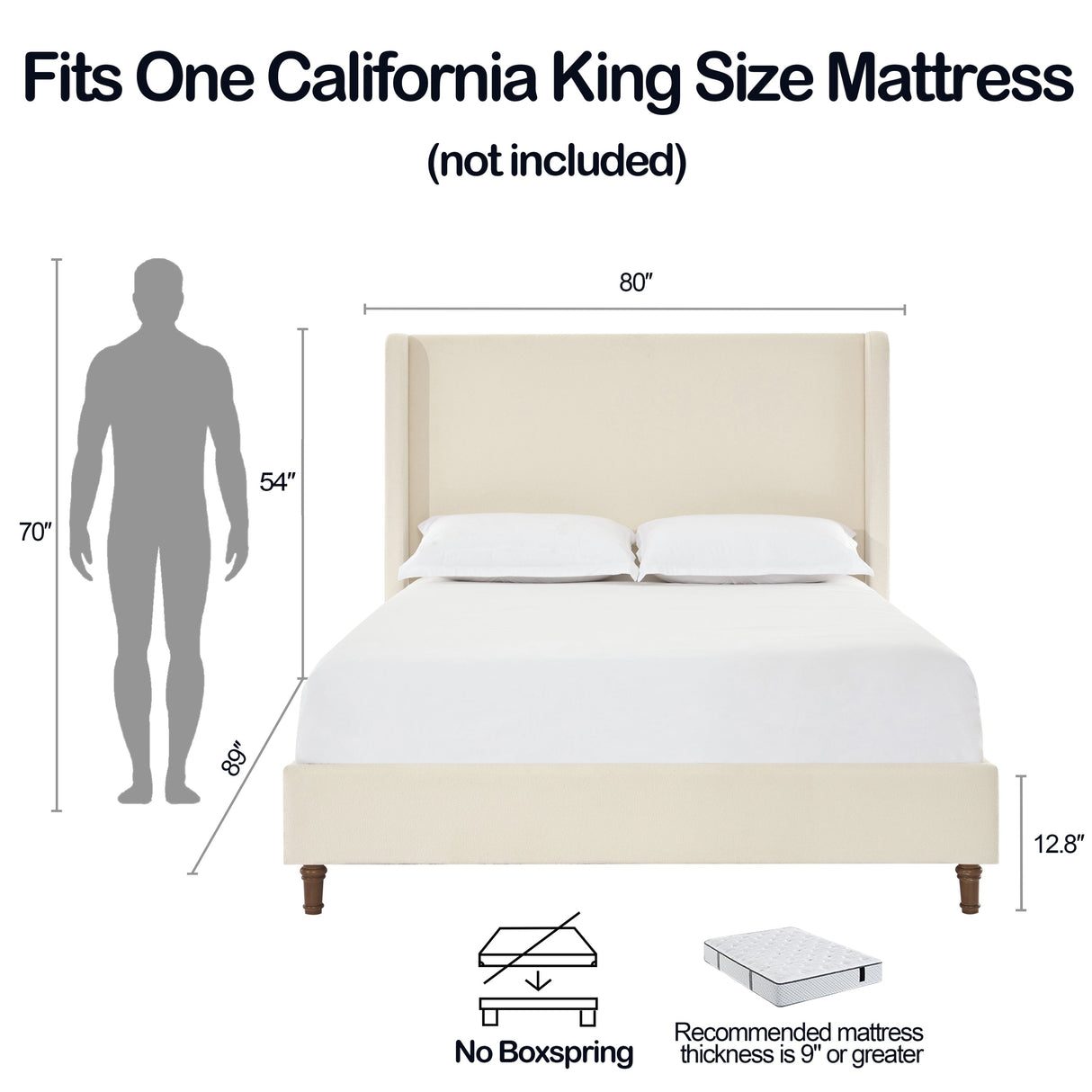 Harper Tall Headboard Upholstered Bed in Ivory Boucle, California King