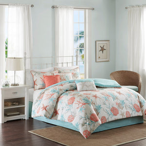 7 Piece Cotton Sateen Comforter Set Coral King