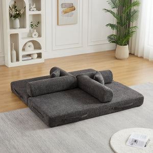 Convertible Sleeper Sofa Bed With Cylindrical Pillow
