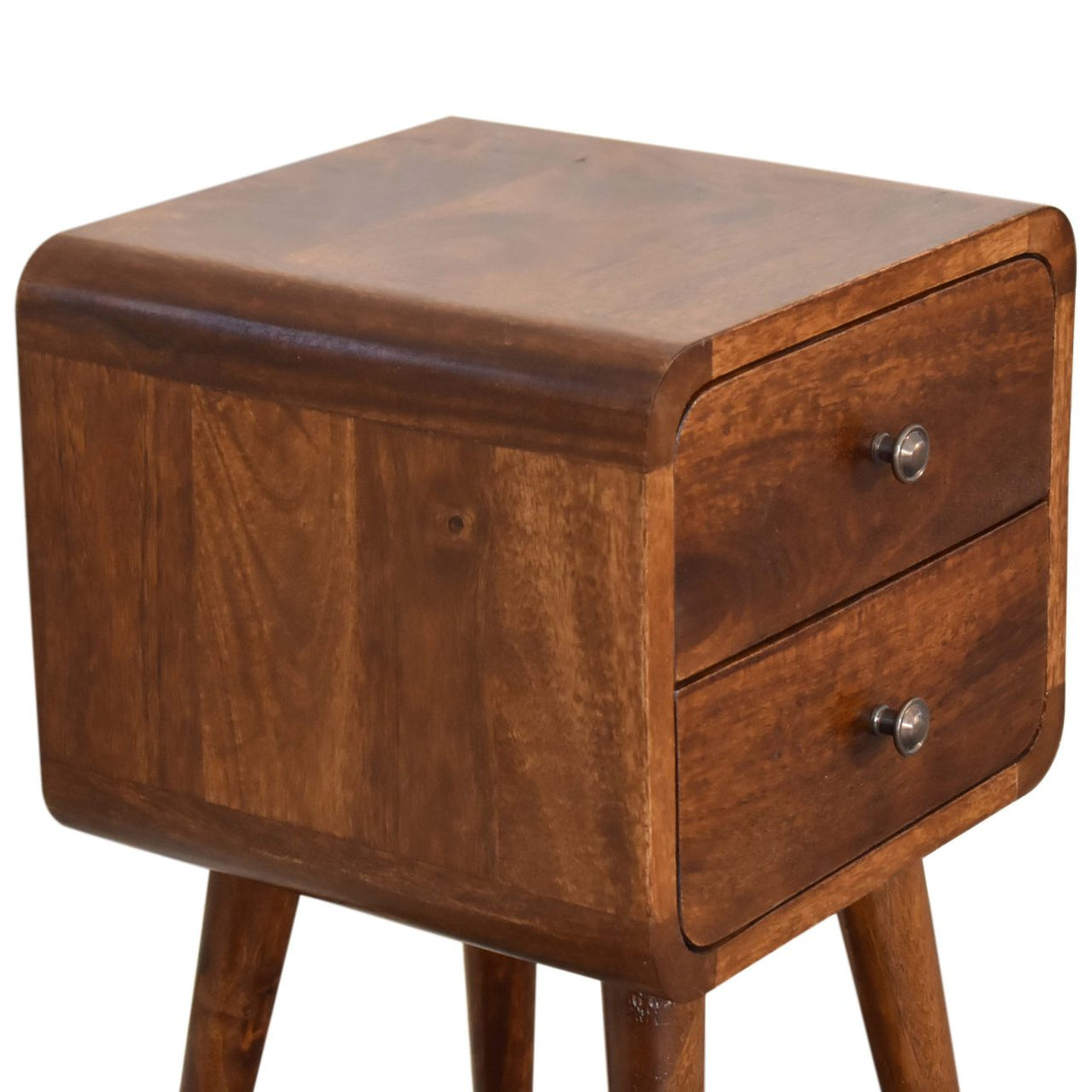 Soli Wood Mini Chestnut Curved Nightstand, 2-Drawers