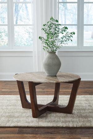 Tanidore - Round Cocktail Table - Warm Brown