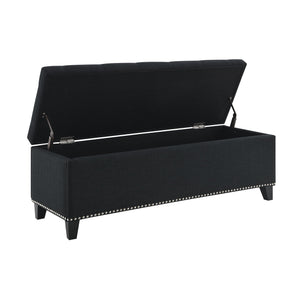 Button Tufted Storage Ottoman, Living Room Bench With Safety Close Hinge - Black