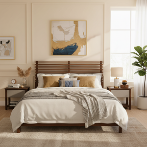Premium Solid Wood King Size Bed Frame with Headboard - Walnut Color