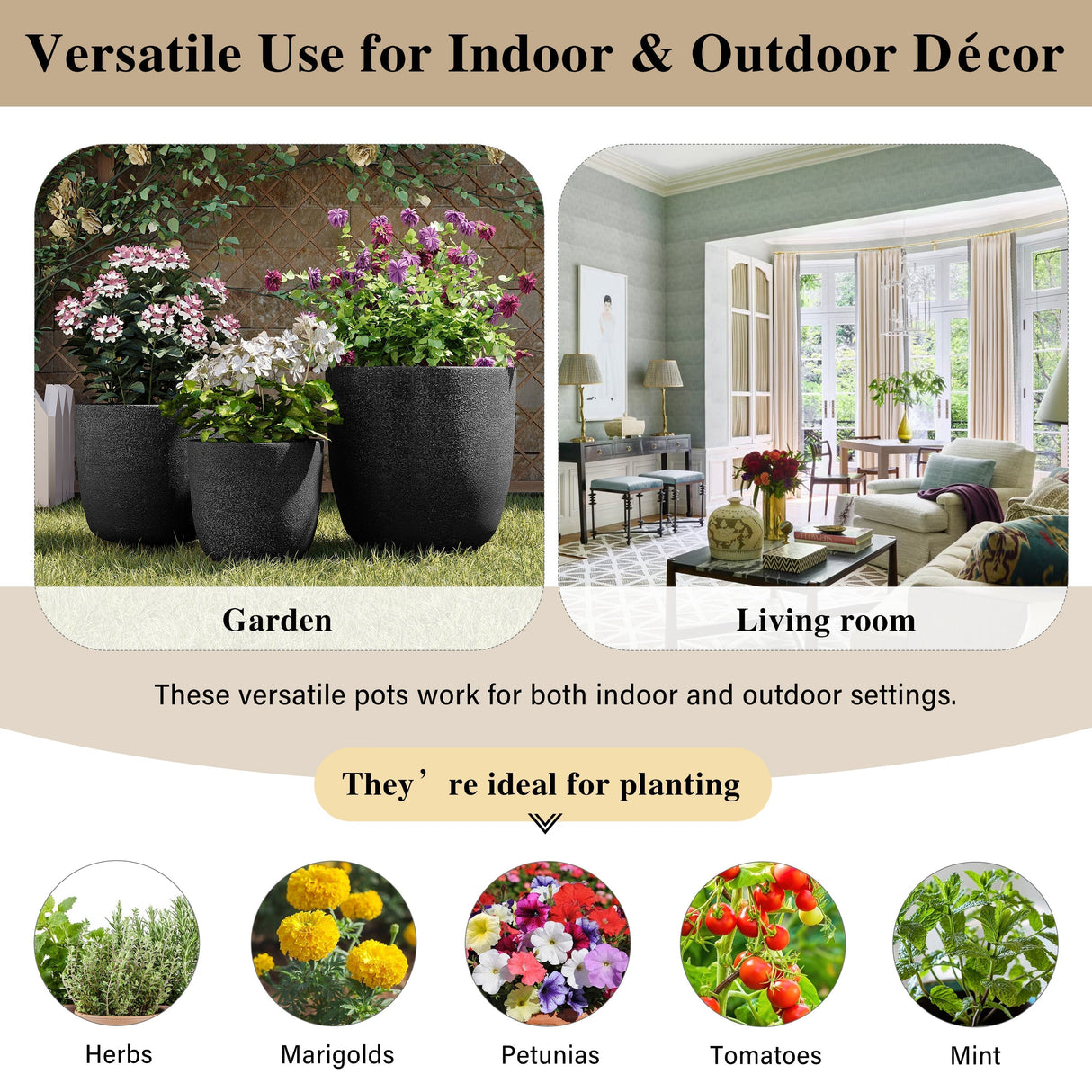 U_Style Lightweight Matte Textured MGO Flower Pot Set of 3