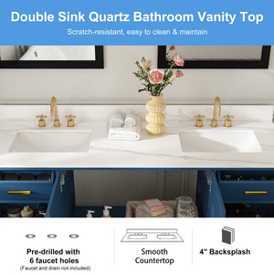 60" Solid Wood Bathroom Vanity with Double Sinks