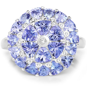 2.96 Carat Genuine Tanzanite and White Diamond .925 Sterling Silver Ring