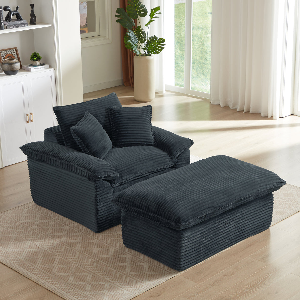 51.97 Inch Comfortable Single Seat Sofa with Unique Footrest Design