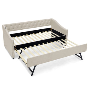 Upholstered Daybed With USB Charging & Pull Out Bed