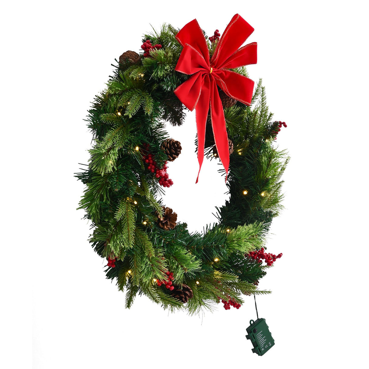 24-Inch Pre-Lit Artificial Christmas Wreath