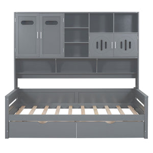 Daybed With All-In-One Cabinet And Shelf