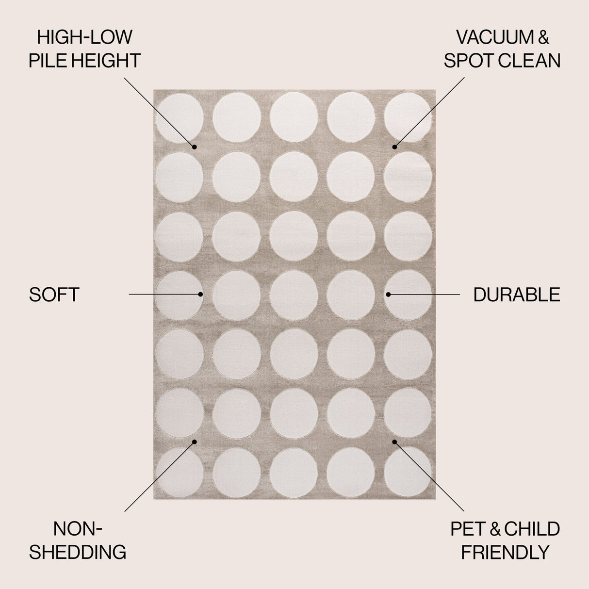 Adrian Modern Geometric Circle Dot High - Low Area Rug - Tuesday Morning - Area Rugs