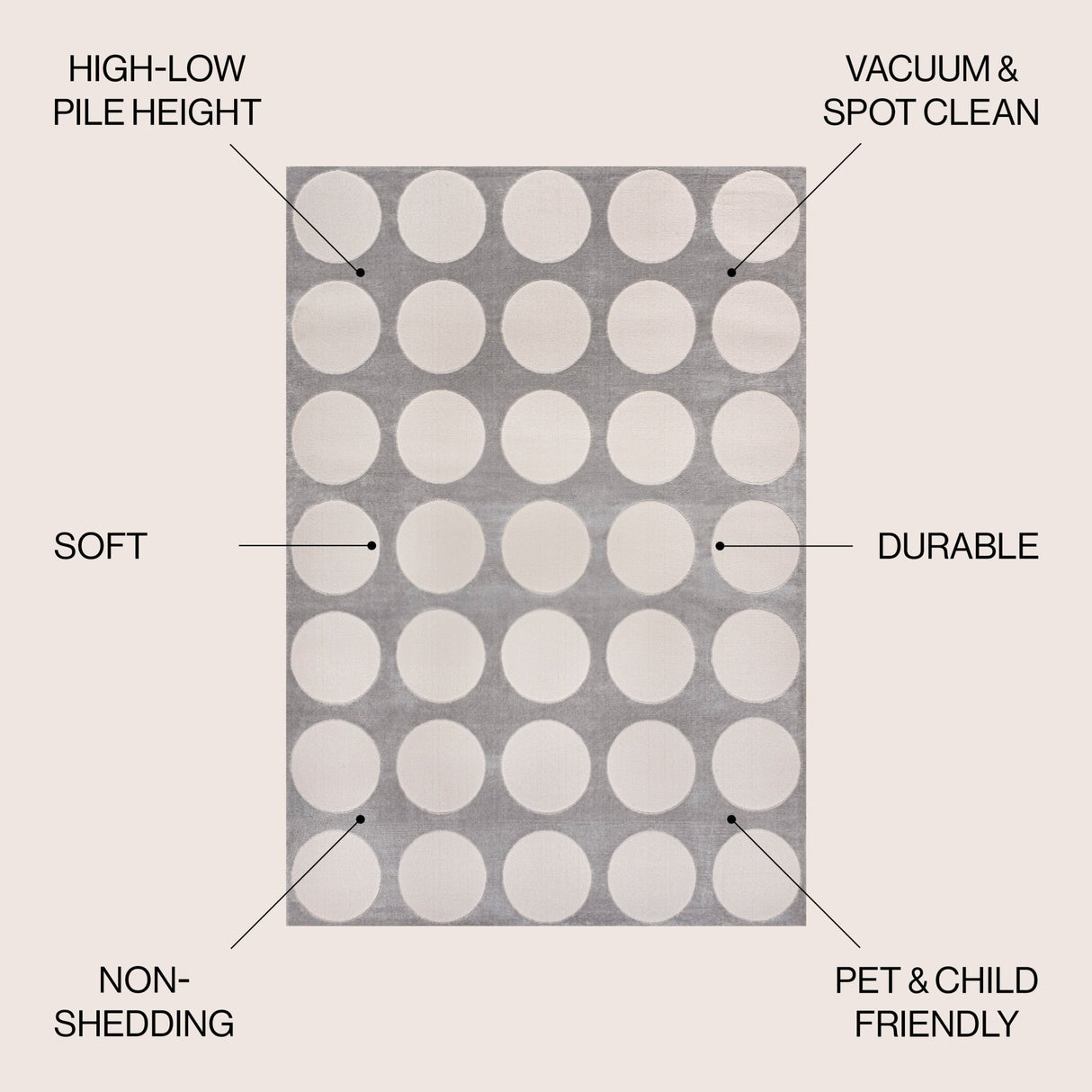 Adrian Modern Geometric Circle Dot High - Low Area Rug - Tuesday Morning - Area Rugs