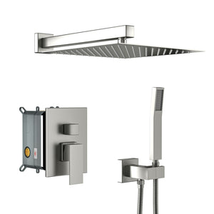 Dual Shower Head 10" Wall Mounted Shower System with Anti-Scald Valve - Black, Gold, or Gray