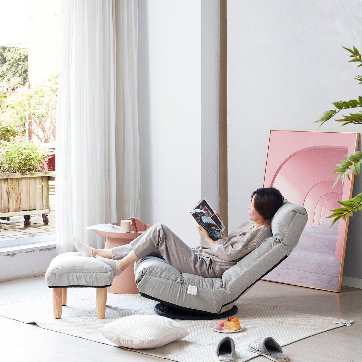 Adjustable Japanese Reclining Floor Chair Sofa With Metal Frame For Living Room